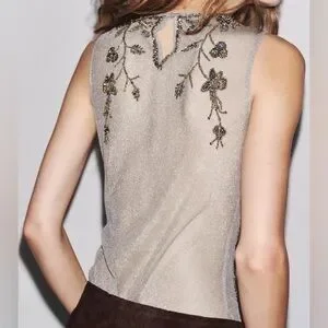 【ZARA】ZW COLLECTION 刺繍入りボディスーツ 7521/200/808 ZW COLLECTION EMBROIDERED BODYSUIT - Silver | ZARA United States